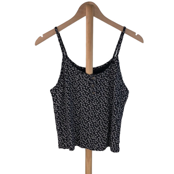 American Eagle Outfitters Tops - American Eagle Black Ditsy Floral Cropped Tank Top Size Large